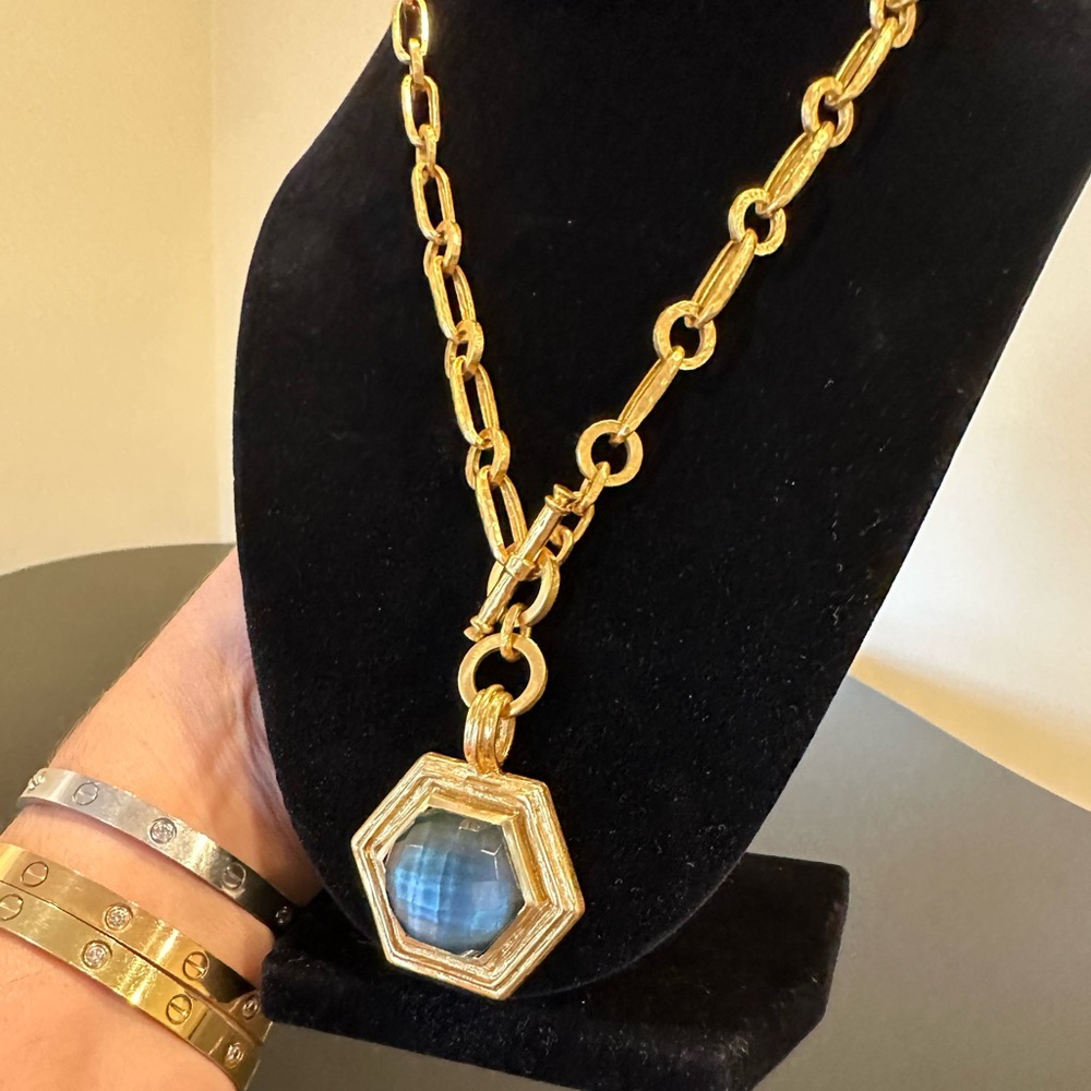 NWT Authentic Rare Luxury Julie Vos Iridescent Charcoal Blue Statement Necklace - Picture 10 of 17